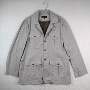 J Peterman Cotton Cargo Tech Blazer Men's 46 Striped Button Chore Field Jacket